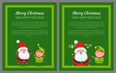 Merry Christmas New Year Poster Santa and Elf
