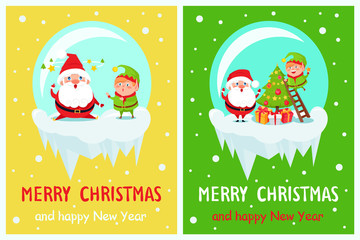 Postcard Merry Christmas Happy New Year Santa Elf