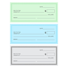 Blank check template. Check vector template. Banking check template