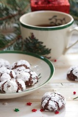 Homemade Chocolate Crinkles / Xmas cookies, selective focus