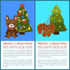 Merry Christmas Set of Dogs Vector Illustration