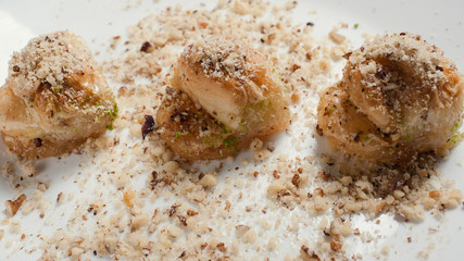 Baklava traditional oriental dessert. Sweet turkish food background concept