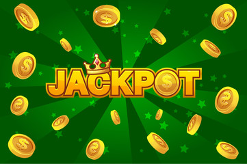 Vector JACKPOT and gold coins on green backgroundon, For Ui Game element