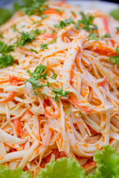 Close Up Of Imitation Crab Meat Salad