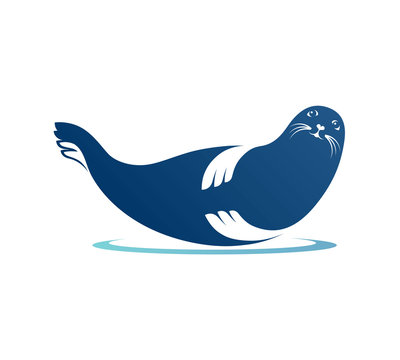 Color graphic silhouette of a sea seal animal, icon or symbol, logo, protection of wildlife. Vector, isolated on background.