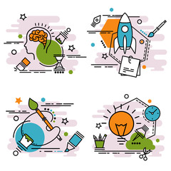 Set of outline icons of art and graphic design. Colorful icons for website, mobile, app design and print.