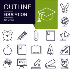 Set of outline icons of education. Modern icons for website, mobile, app design and print.