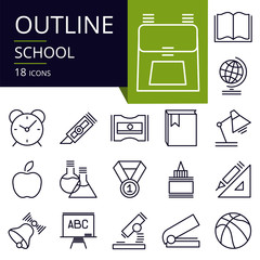 Set of outline icons of school. Modern icons for website, mobile, app design and print.