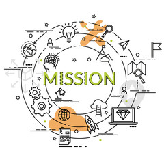 Flat colorful design concept of Mission. Infographic idea of making creative products. Template for website banner, flyer and poster.