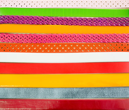 set of colorful leather belts