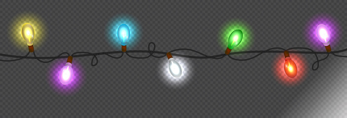 Christmas decoration realistic luminous garland.Christmas lights isolated realistic design elements. Garlands decorations. Led neon lamp.Vector.