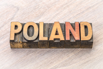 Poland word in vintage wood type