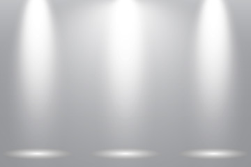 Grey background with  three spotlight. Vector illustration concept design.
