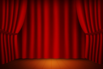 Theater stage with curtain. Cinema, theater and show set. Vector illustration design.