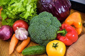 Kitchen - fresh colorful organic vegetables captured from above top view, flat lay