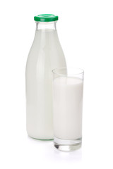 Milk bottle and glass