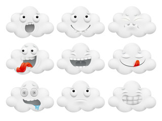 Set of cartoon kawaii cartoon cloud characters