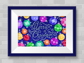 Merry christmas new year balls poster wall frame blue 2