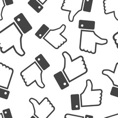 Obraz premium Like icon seamless pattern background. Business flat vector illustration. Thumb up sign symbol pattern.