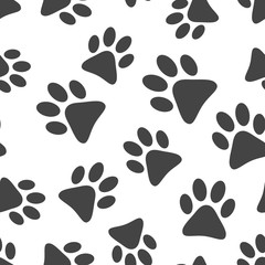 Fototapeta na wymiar Paw print icon seamless pattern background. Business flat vector illustration. Dog, cat, bear paw sign symbol pattern.