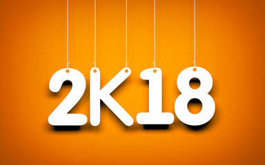 White word 2018 on orange background. New year illustration. 3d illustration