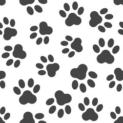 Naklejka na ściany i meble Paw print icon seamless pattern background. Business flat vector illustration. Dog, cat, bear paw sign symbol pattern.