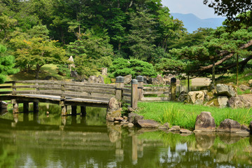 Fototapeta na wymiar Hikone, Japan - august 9 2017 : historical Genkyuen park