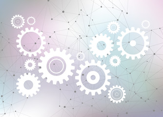 Technology background vector design. Cogwheels & networks, interactive business processes.