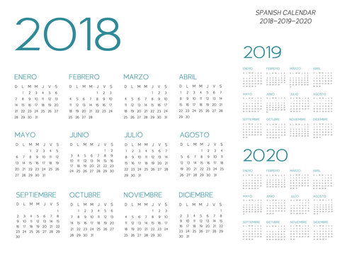 Spanish Calendar 2018-2019-2020 vector