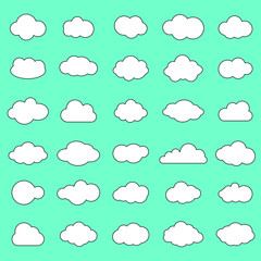 Set of white clouds collection on blue background.Cloud symbol for your web site design, logo, app, UI. Vector illustration, EPS10.