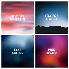 Abstract vector dark pink blurred background set. 4 colors set.