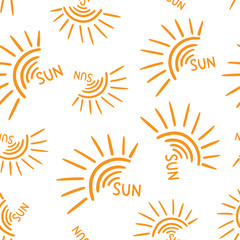 Hand drawn sun icon seamless pattern background. Business flat vector illustration. Sun sign symbol pattern.