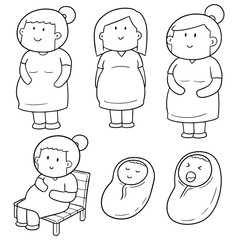 vector set of pregnant woman and baby