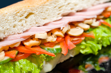 sandwich with ham and mushrooms, macro