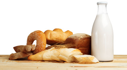 Bread and milk on the table