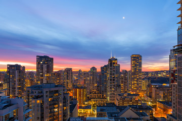 Condominium Buildings in downtown Vancouver BC at Sunrise