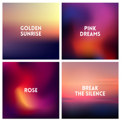 Abstract vector dark pink blurred background set. 4 colors set.