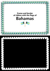Frame and border of ribbon with the Bahamas flag for diplomas, congratulations, certificates. Alpha channel. 3d illustration