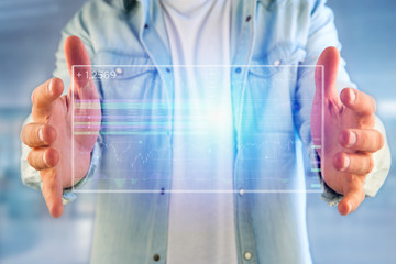 Stock exchange trading data information displayed on a futuristic interface