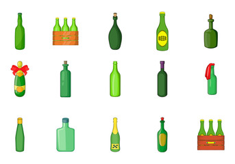 Green bottle icon set, cartoon style