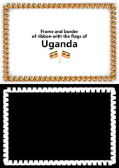Frame and border of ribbon with the Uganda flag for diplomas, congratulations, certificates. Alpha channel. 3d illustration
