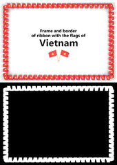 Frame and border of ribbon with the Vietnam flag for diplomas, congratulations, certificates. Alpha channel. 3d illustration