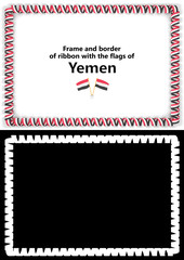 Frame and border of ribbon with the Yemen flag for diplomas, congratulations, certificates. Alpha channel. 3d illustration