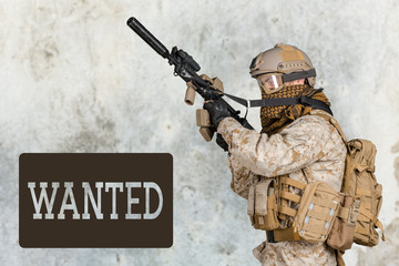 Fototapeta premium Modern soldier with rifle