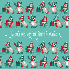 Merry Christmas card with many different dogs