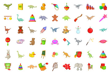 Toys icon set, cartoon style