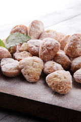 German donuts.  berliner with jam and icing sugar and mint