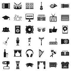 Song icons set, simple style