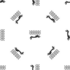 Scuba diver man in diving suit pattern seamless black