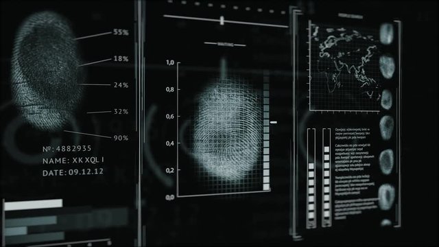 Interface search fingerprints people, Screen finger print scanning color, 3D camera
